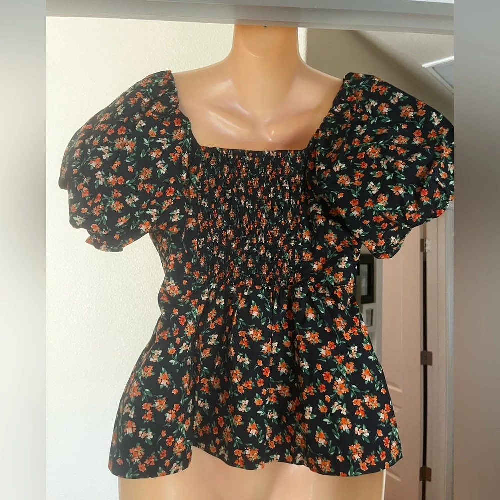 🛍️3 For $10🛍️ Old Navy Floral Puff Sleeve Blouse, Size M
